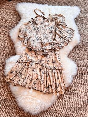 Spell Beige Floral Ruffled Two-Piece Set